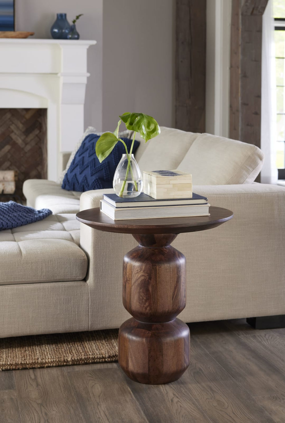 Virton Solid Wood Round End Table in Smoked Brown