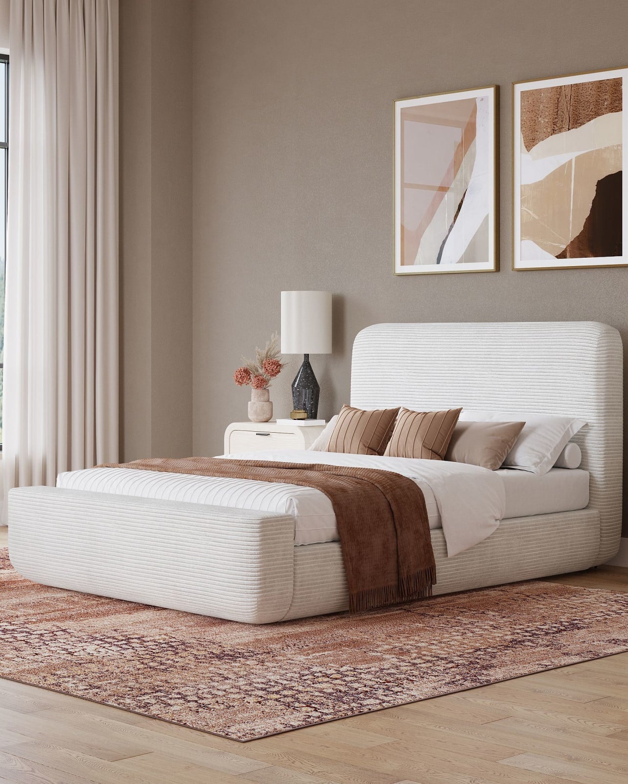 Wisteria Queen-size Upholstered Platform Bed in Frosty Corduroy – view 2