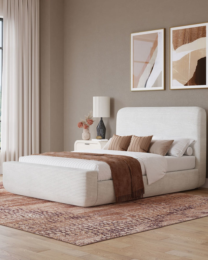 Wisteria Full-size Upholstered Platform Bed in Frosty Corduroy – view 2