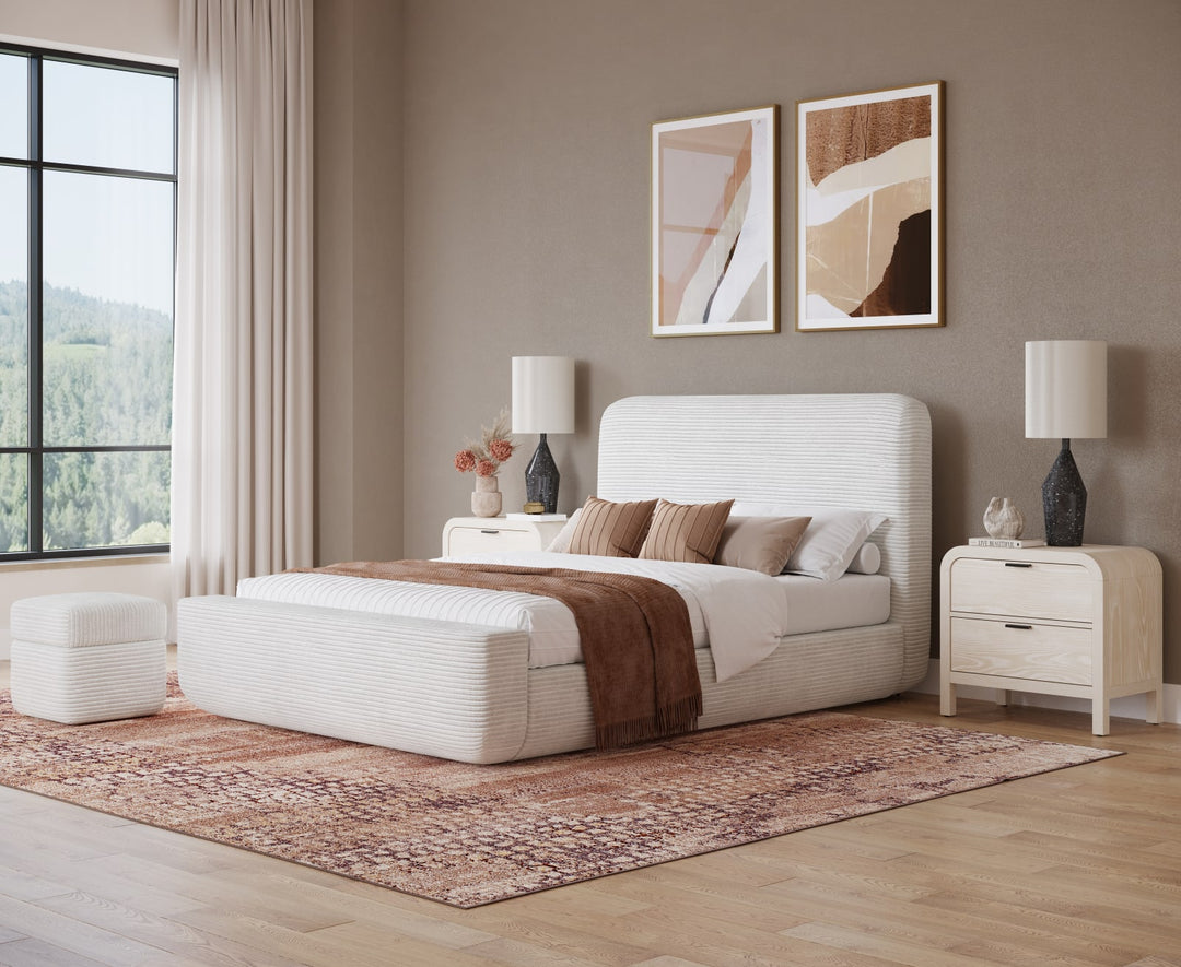 Wisteria Queen-size Upholstered Platform Bed in Frosty Corduroy – view 4