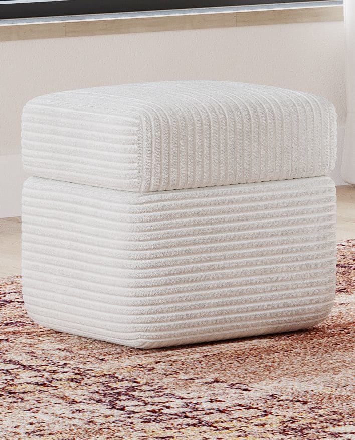 Wisteria Upholstered Storage Ottoman in Frosty Corduroy