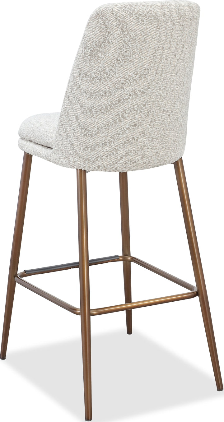 Wyatt Upholstered Bar Stool in Ricotta Boucle and Bronze Metal – view 4