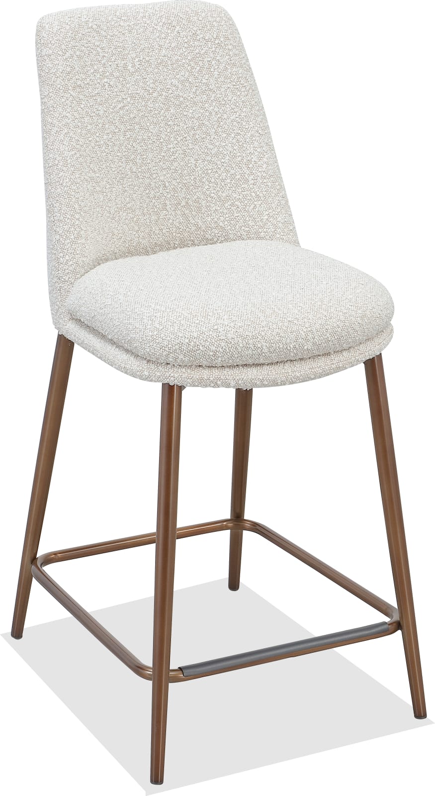 Wyatt Upholstered Counter Stool in Ricotta Boucle and Bronze Metal – view 2