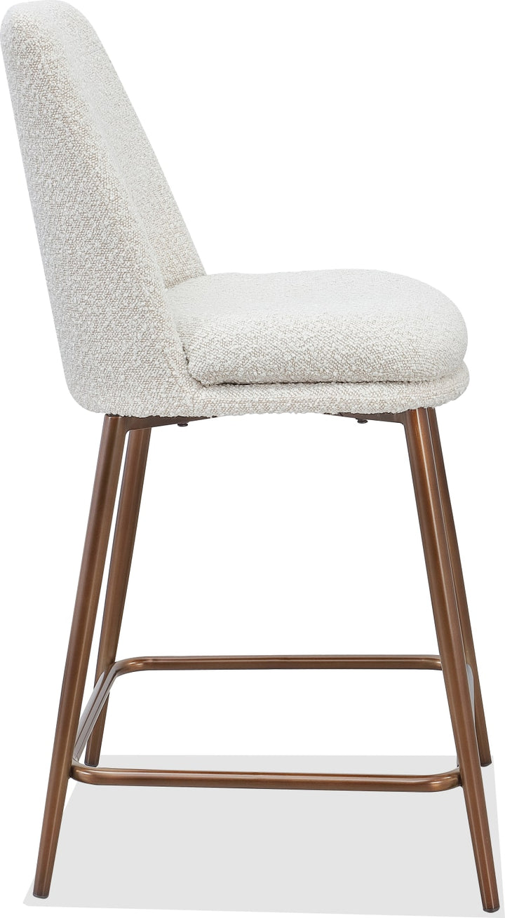 Wyatt Upholstered Counter Stool in Ricotta Boucle and Bronze Metal – view 3