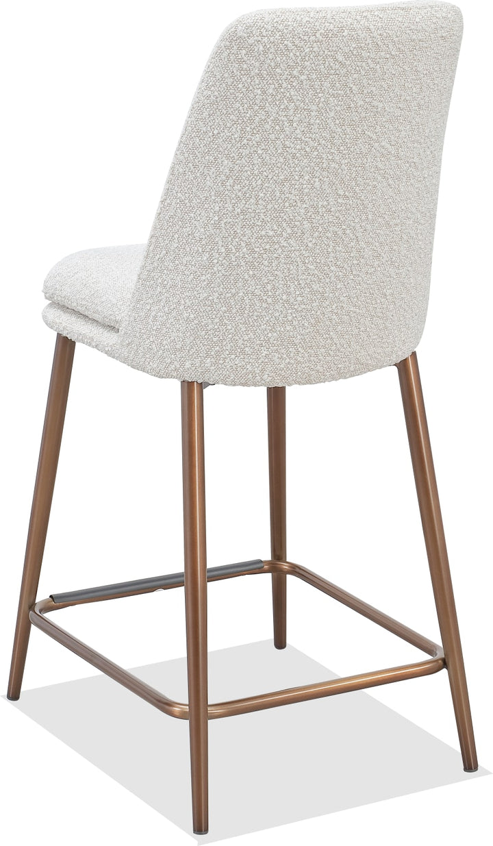 Wyatt Upholstered Counter Stool in Ricotta Boucle and Bronze Metal – view 4