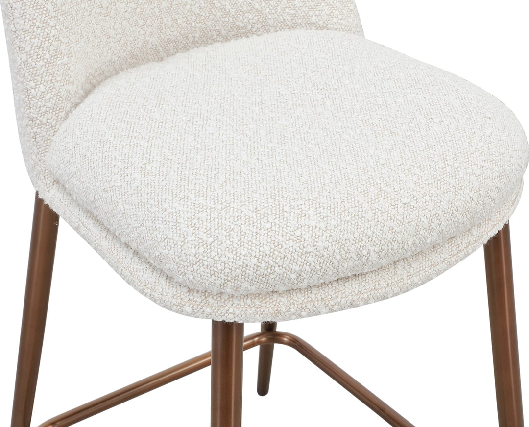 Wyatt Upholstered Counter Stool in Ricotta Boucle and Bronze Metal – view 5