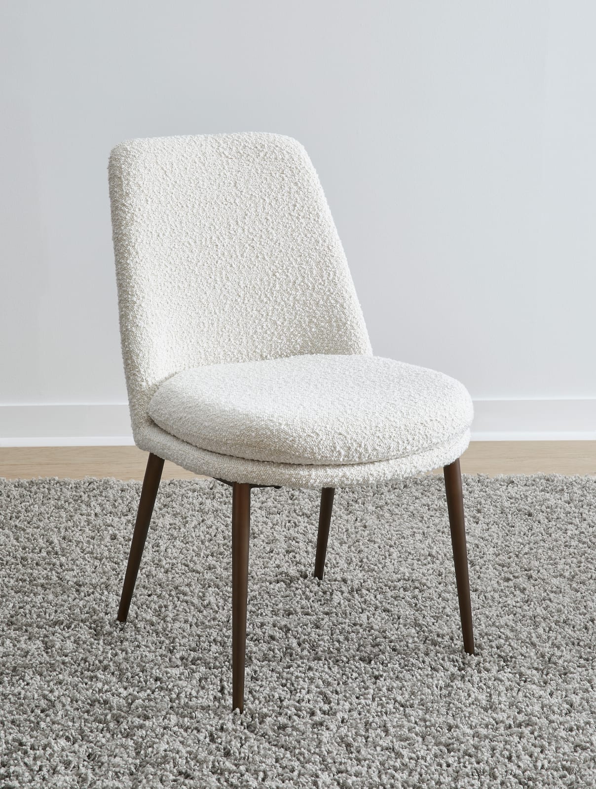 Wyatt Upholstered Dining Chair in Ricotta Boucle and Bronze Metal