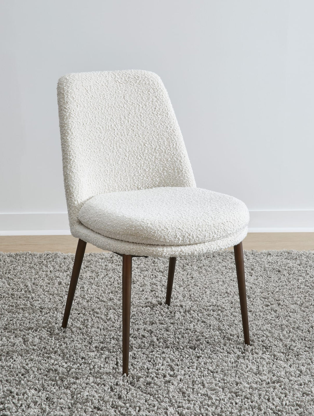 Wyatt Upholstered Dining Chair in Ricotta Boucle and Bronze Metal