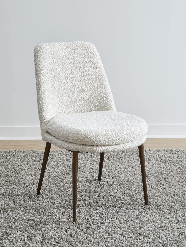 Wyatt Upholstered Dining Chair in Ricotta Boucle and Bronze Metal
