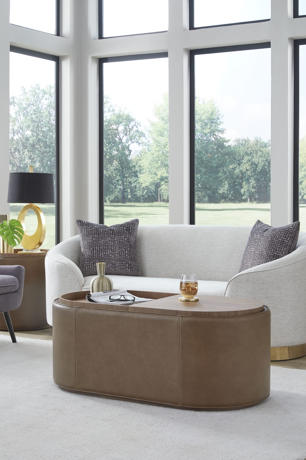Yeal Leather Upholstered Storage Coffee Table with Wooden Tray Top and Casters
