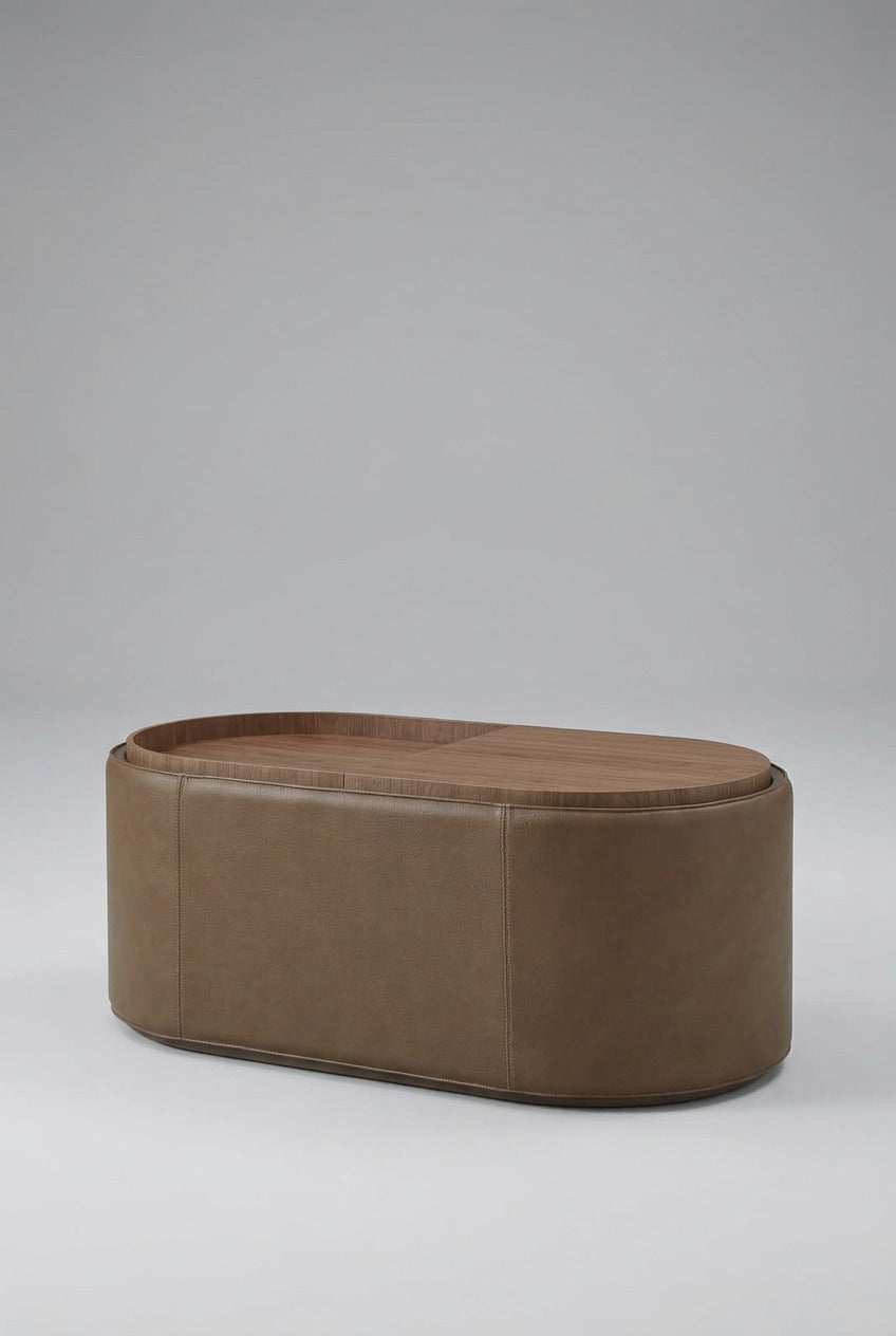 Yeal Leather Upholstered Storage Coffee Table with Wooden Tray Top and Casters