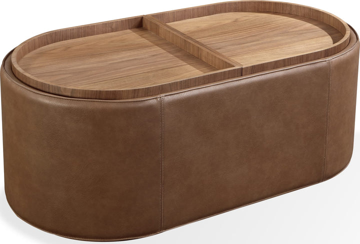 Yeal Leather Upholstered Storage Coffee Table with Wooden Tray Top and Casters – view 2