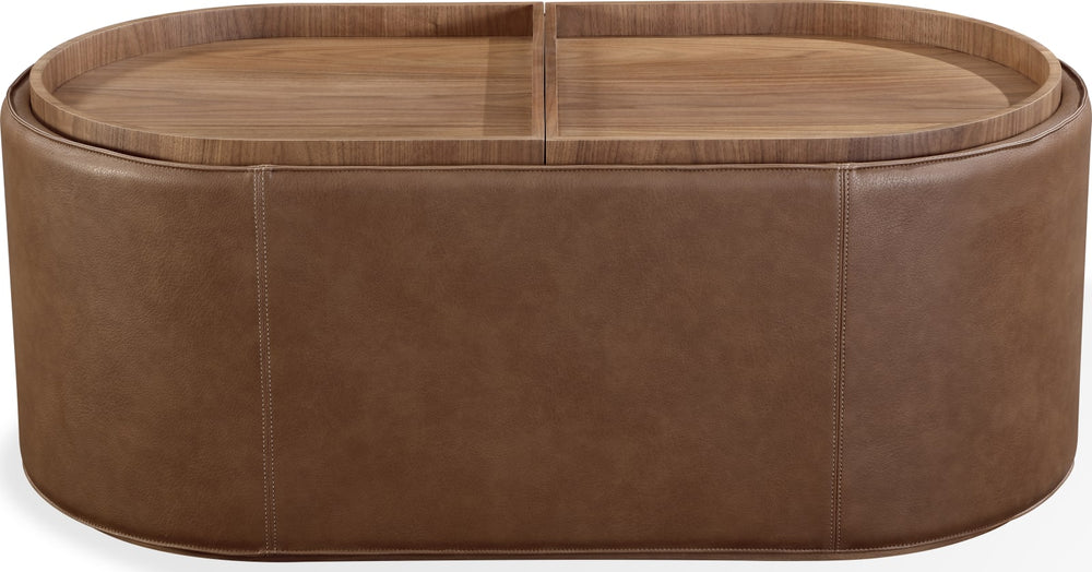Yeal Leather Upholstered Storage Coffee Table with Wooden Tray Top and Casters – view 3
