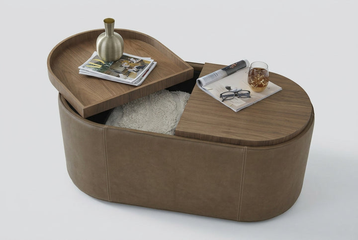 Yeal Leather Upholstered Storage Coffee Table with Wooden Tray Top and Casters view 6