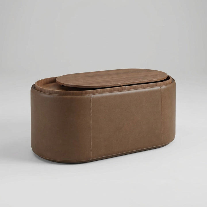 Yeal Leather Upholstered Storage Coffee Table with Wooden Tray Top and Casters view 8