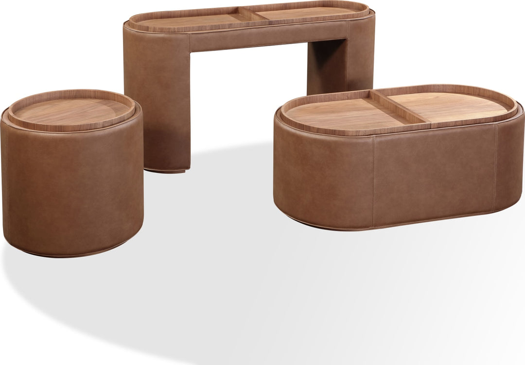 Yeal Leather Upholstered Storage Coffee Table with Wooden Tray Top and Casters – view 9
