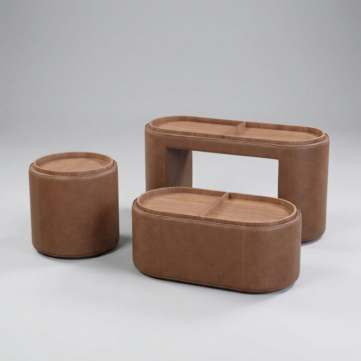 Yeal Leather Upholstered Storage Coffee Table with Wooden Tray Top and Casters view 9
