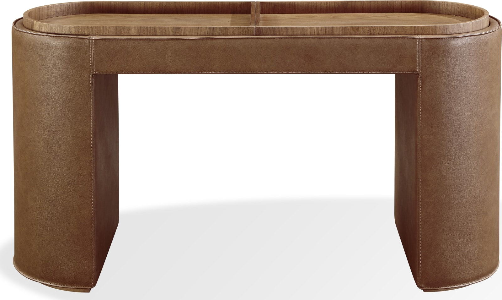 Yeal Leather Upholstered Storage Console Table with Wooden Tray Top – view 2
