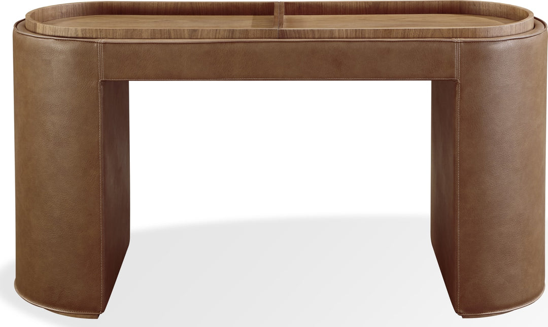 Yeal Leather Upholstered Storage Console Table with Wooden Tray Top – view 2