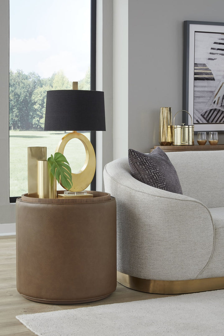 Yeal Leather Upholstered Storage End Table with Wooden Tray Top