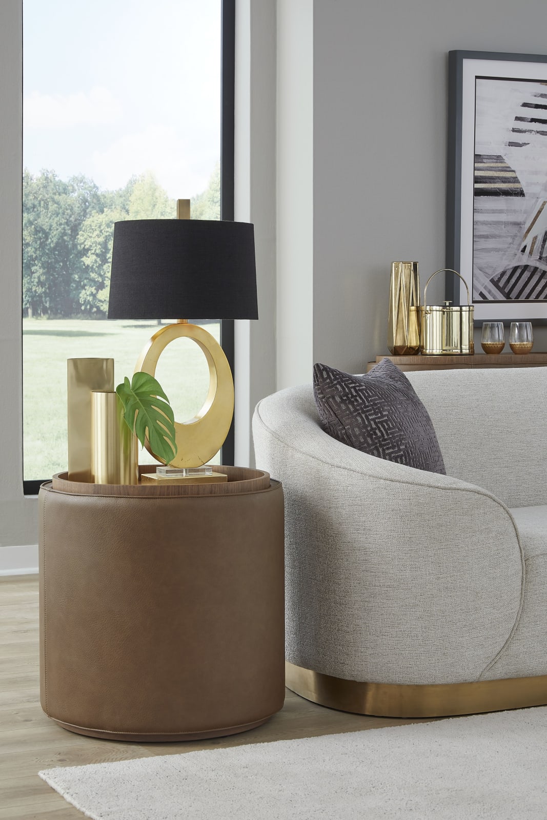 Yeal Leather Upholstered Storage End Table with Wooden Tray Top