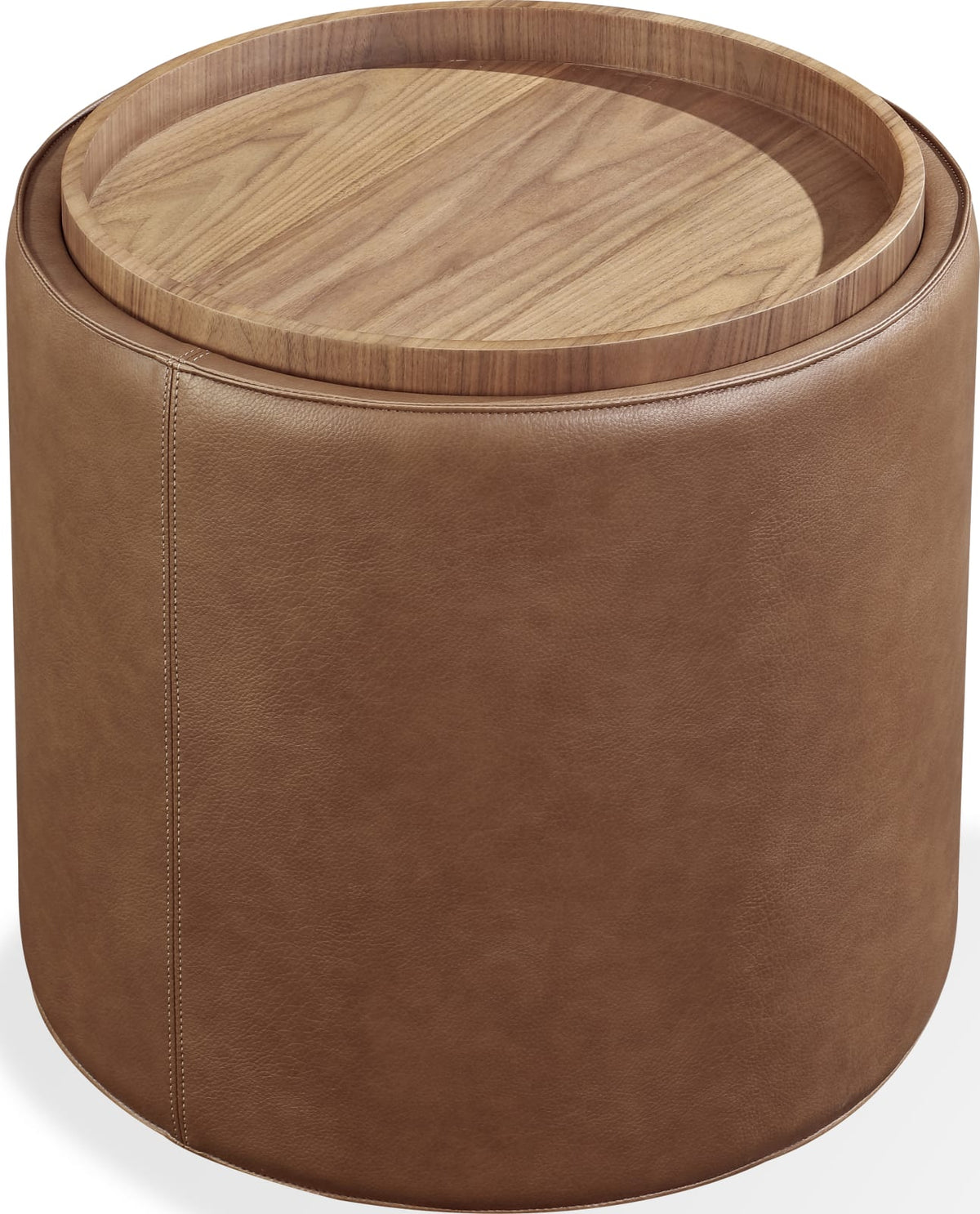 Yeal Leather Upholstered Storage End Table with Wooden Tray Top view 2