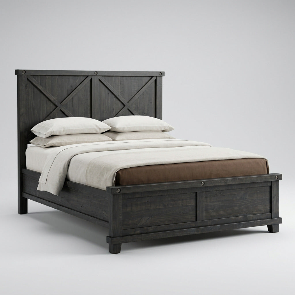 Yosemite California King-size Solid Wood Panel Bed in Cafe