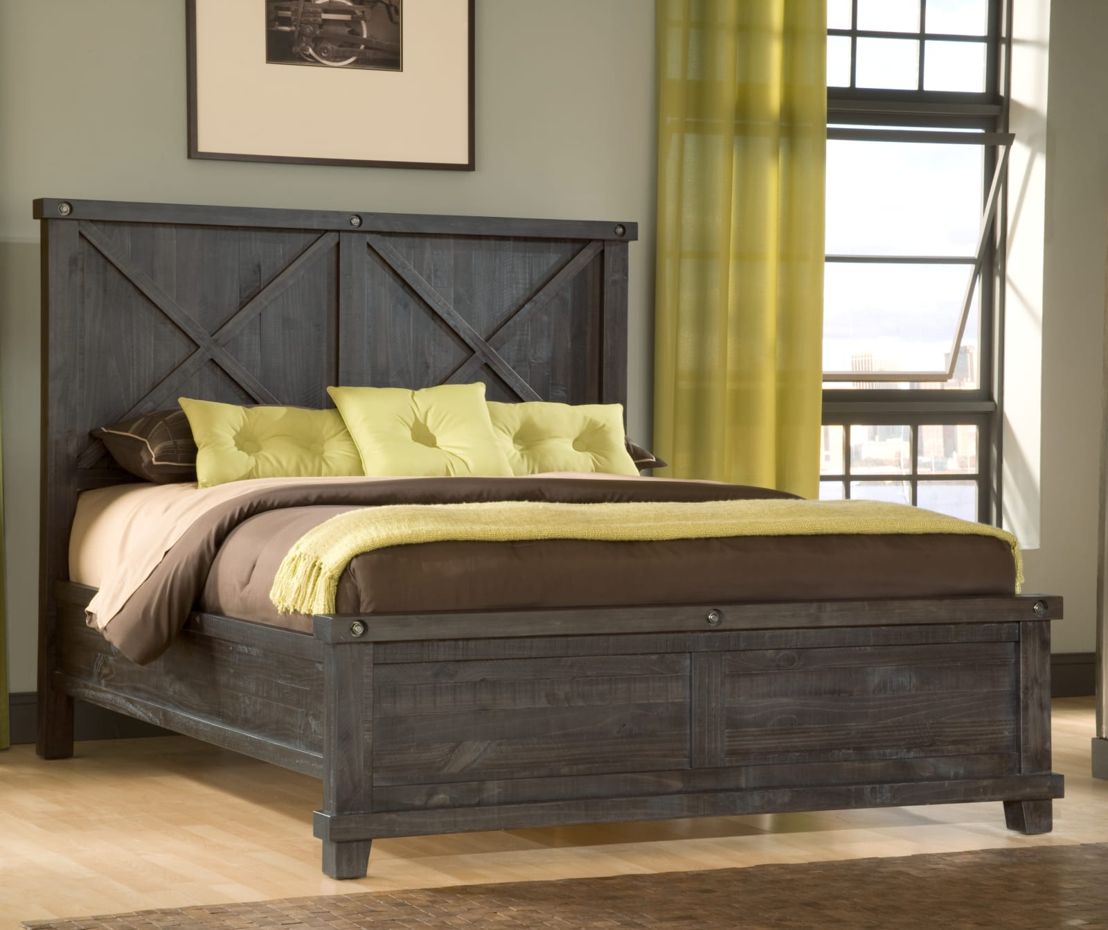 Yosemite Queen-size Solid Wood Panel Bed in Cafe