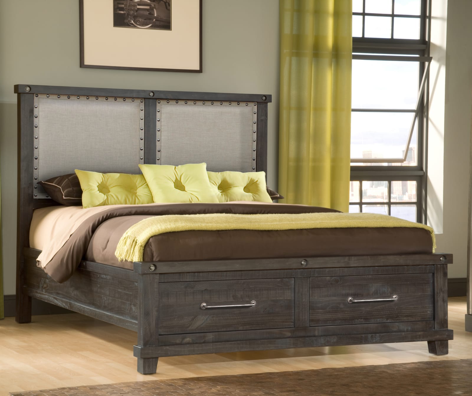 Yosemite King-size Upholstered Footboard Storage Bed in Cafe