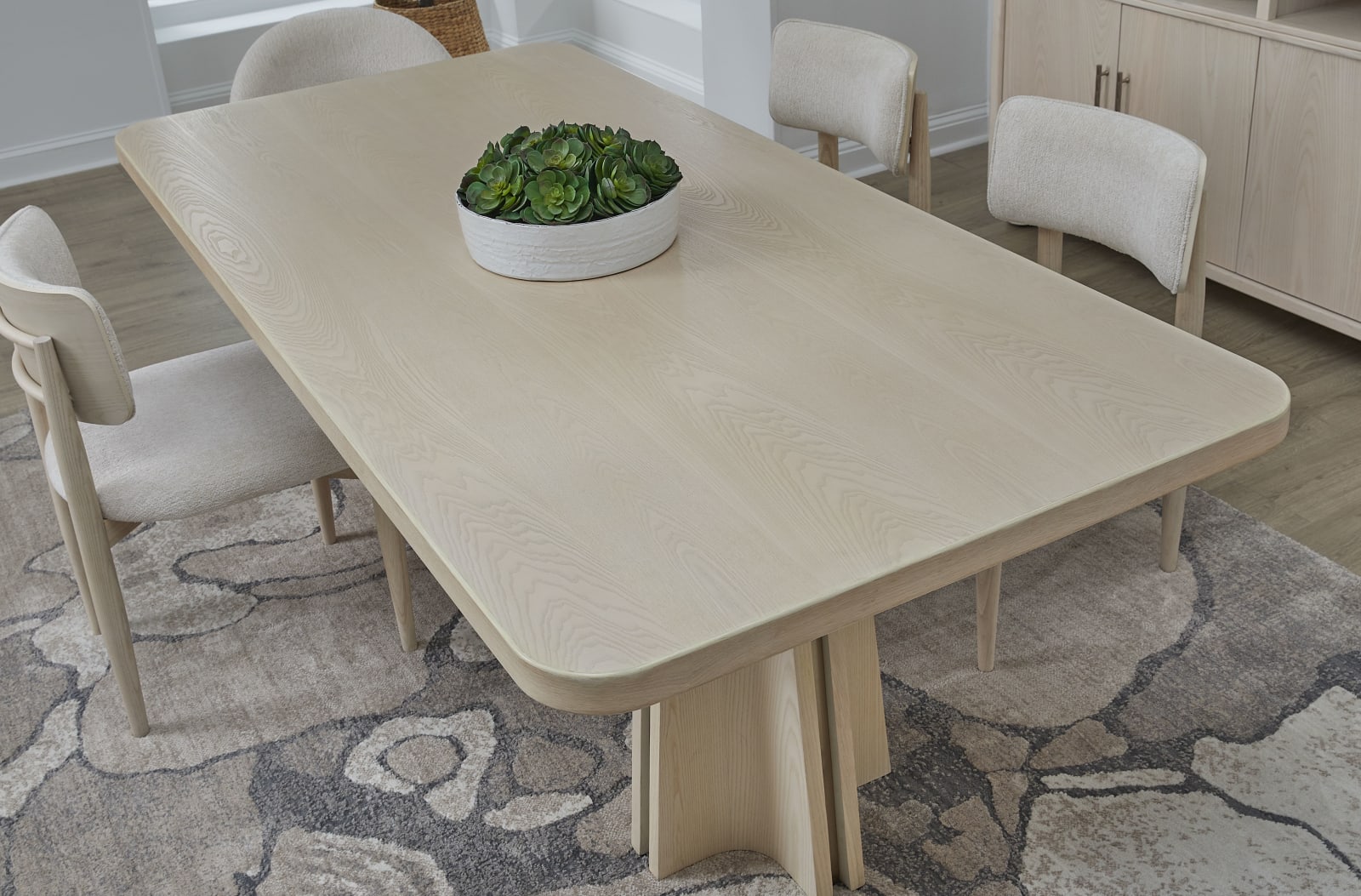 Zinnia Ash Wood Double Pedestal Dining Table in White Sand – view 2