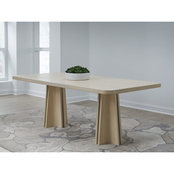 Zinnia Ash Wood Double Pedestal Dining Table in White Sand