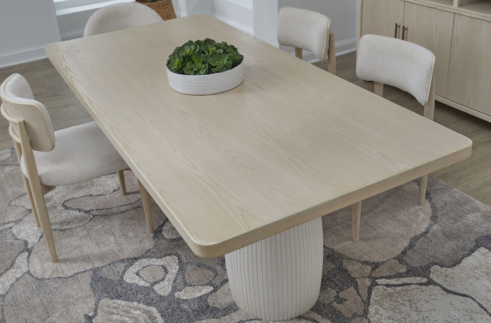 Zinnia Plaster Base Wood Top Dining Table in White Sand and Ivory – view 2
