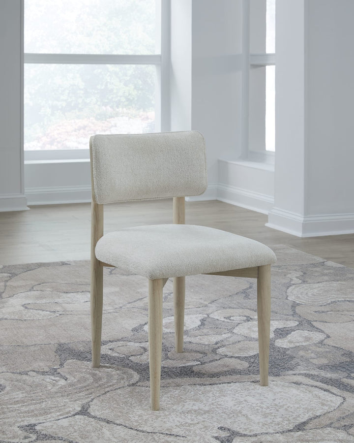 Zinnia Wood Back Dining Chair in White Sand and Dune Chenille