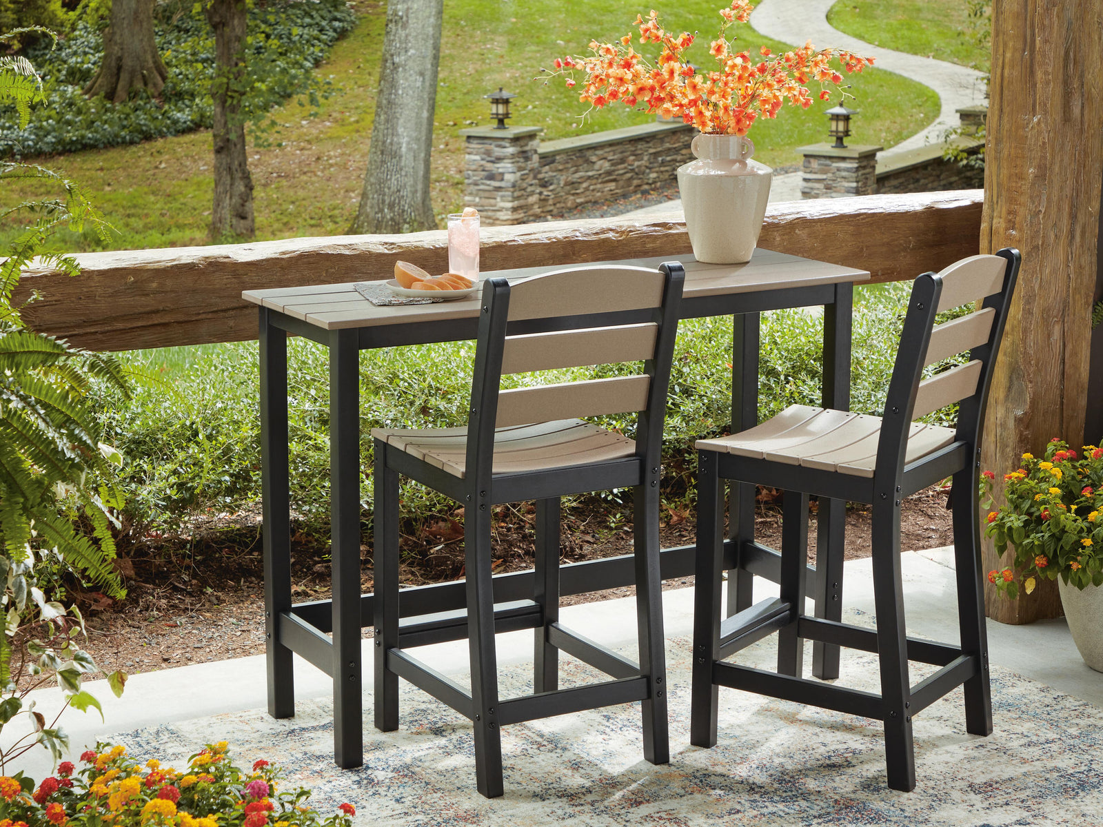 Shoreline Beach Outdoor Counter Table and 2 Barstools - Beige (2)