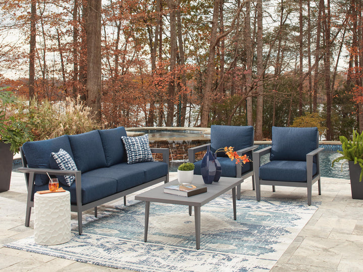 Gali Outdoor Sofa/Chairs/Table Set (Set of 4) - Blue (4)