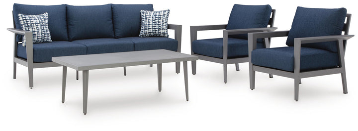 Gali Outdoor Sofa/Chairs/Table Set (Set of 4) - Blue (3)