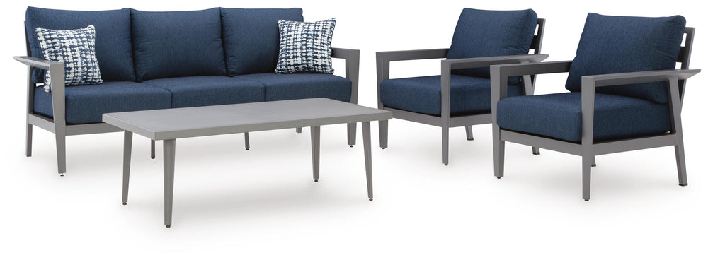 Gali Outdoor Sofa/Chairs/Table Set (Set of 4) - Blue (3)