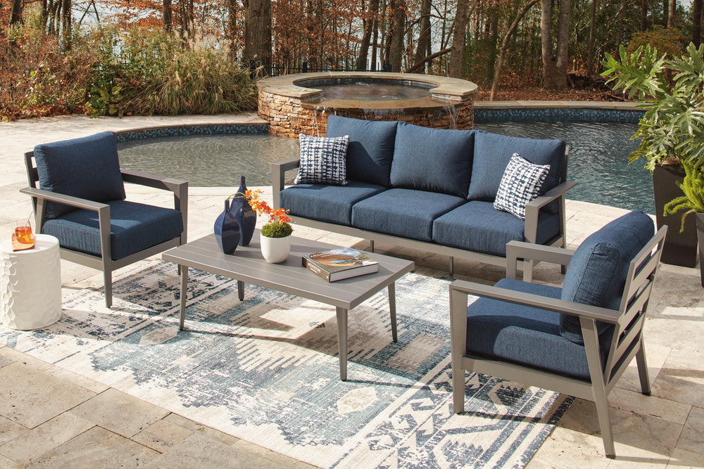 Gali Outdoor Sofa/Chairs/Table Set (Set of 4) - Blue (11)