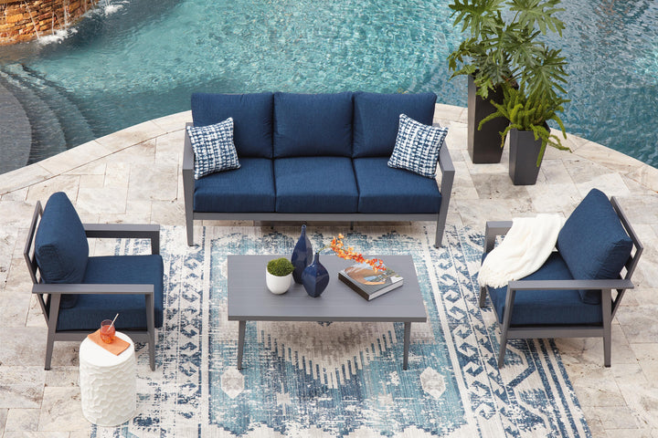 Gali Outdoor Sofa/Chairs/Table Set (Set of 4) - Blue (12)