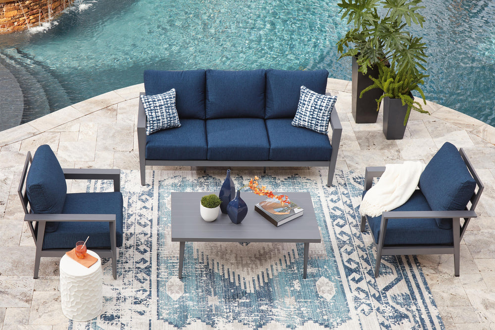 Gali Outdoor Sofa/Chairs/Table Set (Set of 4) - Blue (12)
