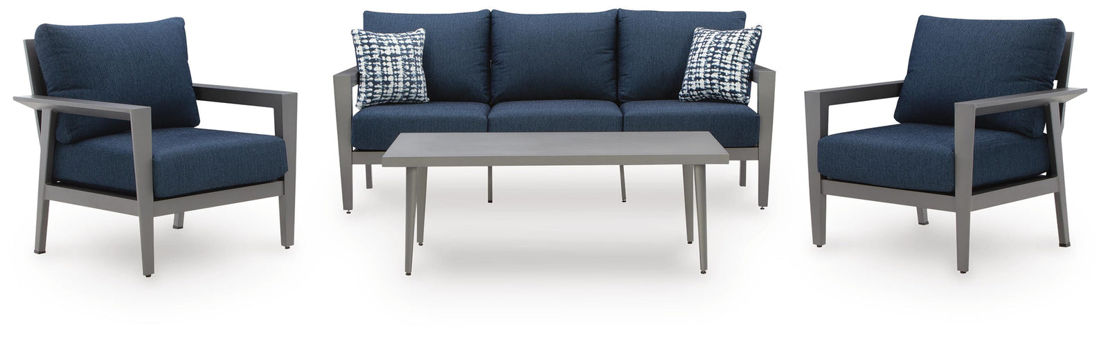 Gali Outdoor Sofa/Chairs/Table Set (Set of 4) - Blue (1)