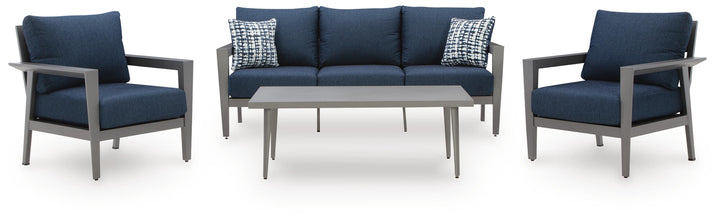 Gali Outdoor Sofa/Chairs/Table Set (Set of 4) - Blue (1)