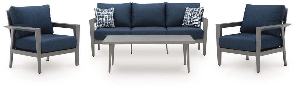 Gali Outdoor Sofa/Chairs/Table Set (Set of 4) - Blue (1)