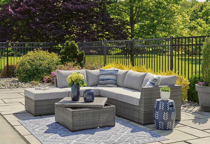 Petal Road Outdoor Loveseat Sectional/Ottoman/Table Set (Set of 4) - Gray (6)