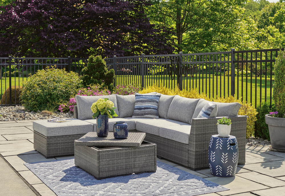 Petal Road Outdoor Loveseat Sectional/Ottoman/Table Set (Set of 4) - Gray (6)