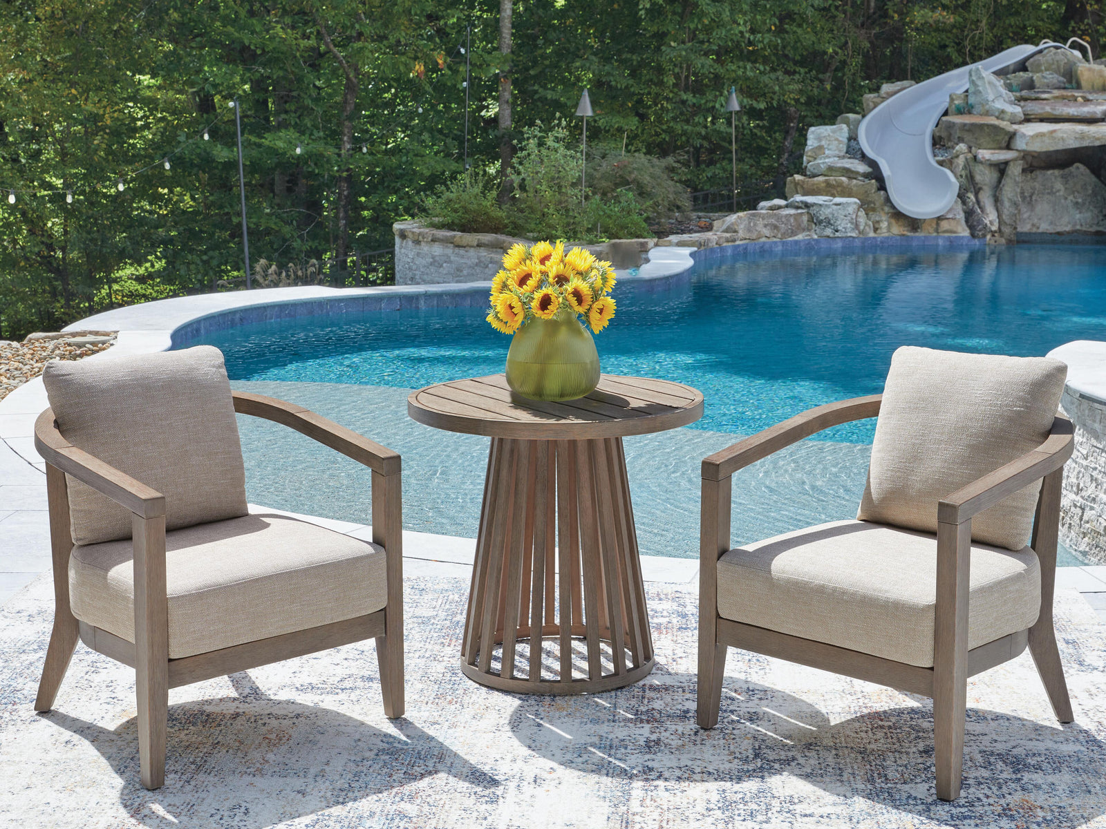 Joy Lagoon Outdoor Chairs with Cushions/Table (Set of 3) - Beige (2)