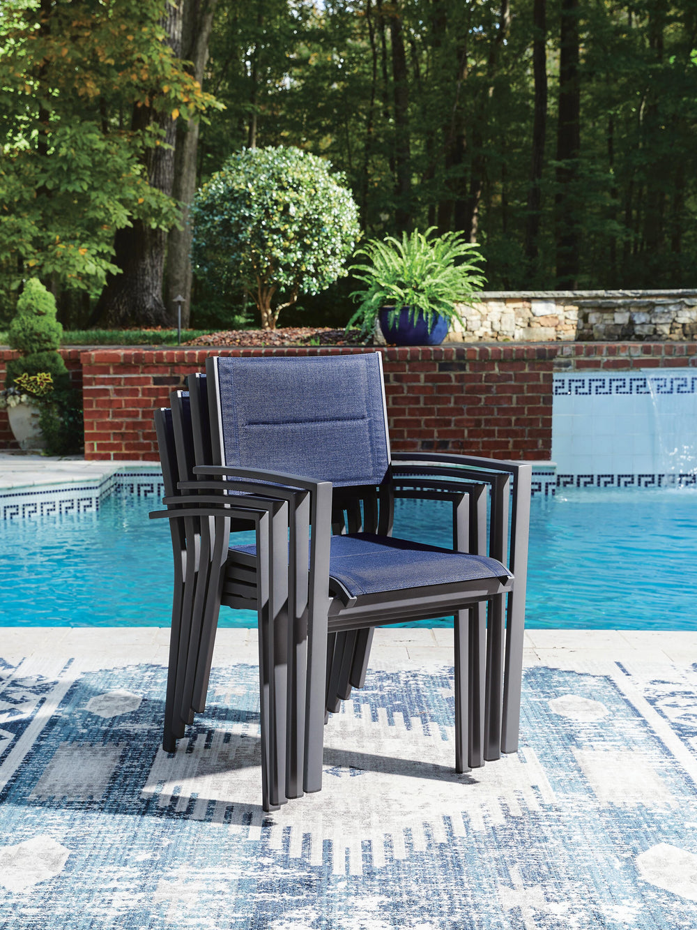 Rocky Creek Outdoor Sling Arm Chair (Set of 4) - Blue (5)