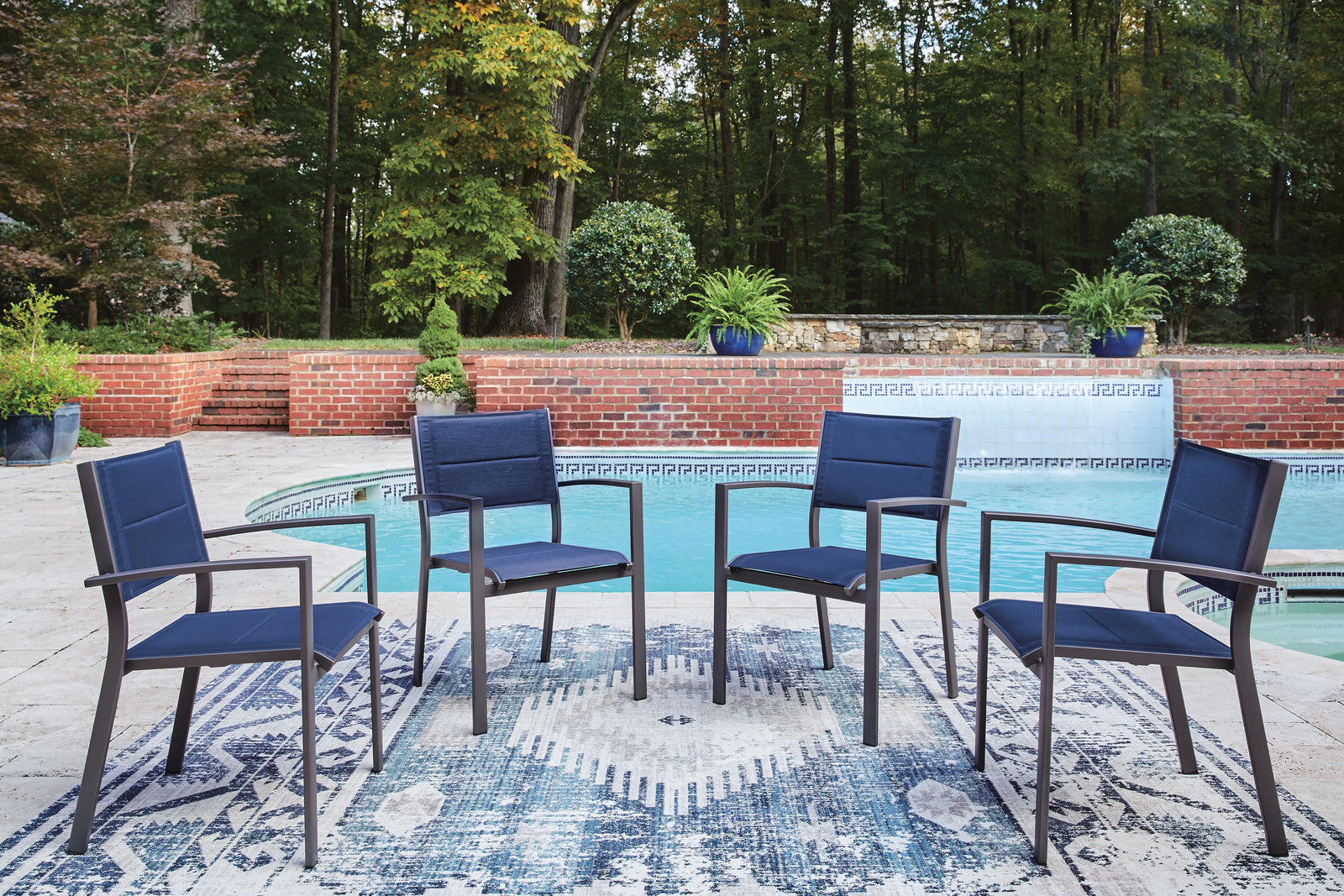 Rocky Creek Outdoor Sling Arm Chair (Set of 4) - Blue (2)