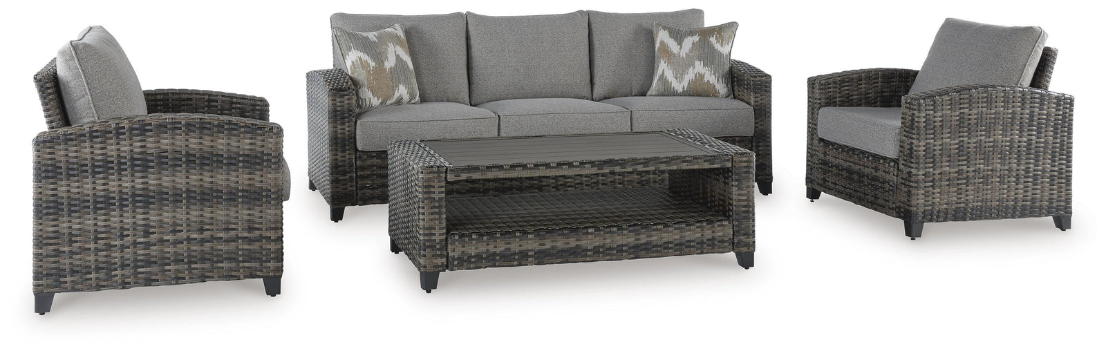 Oasis Court Outdoor Sofa/Chairs/Table Set (Set of 4) - Dark Gray (1)