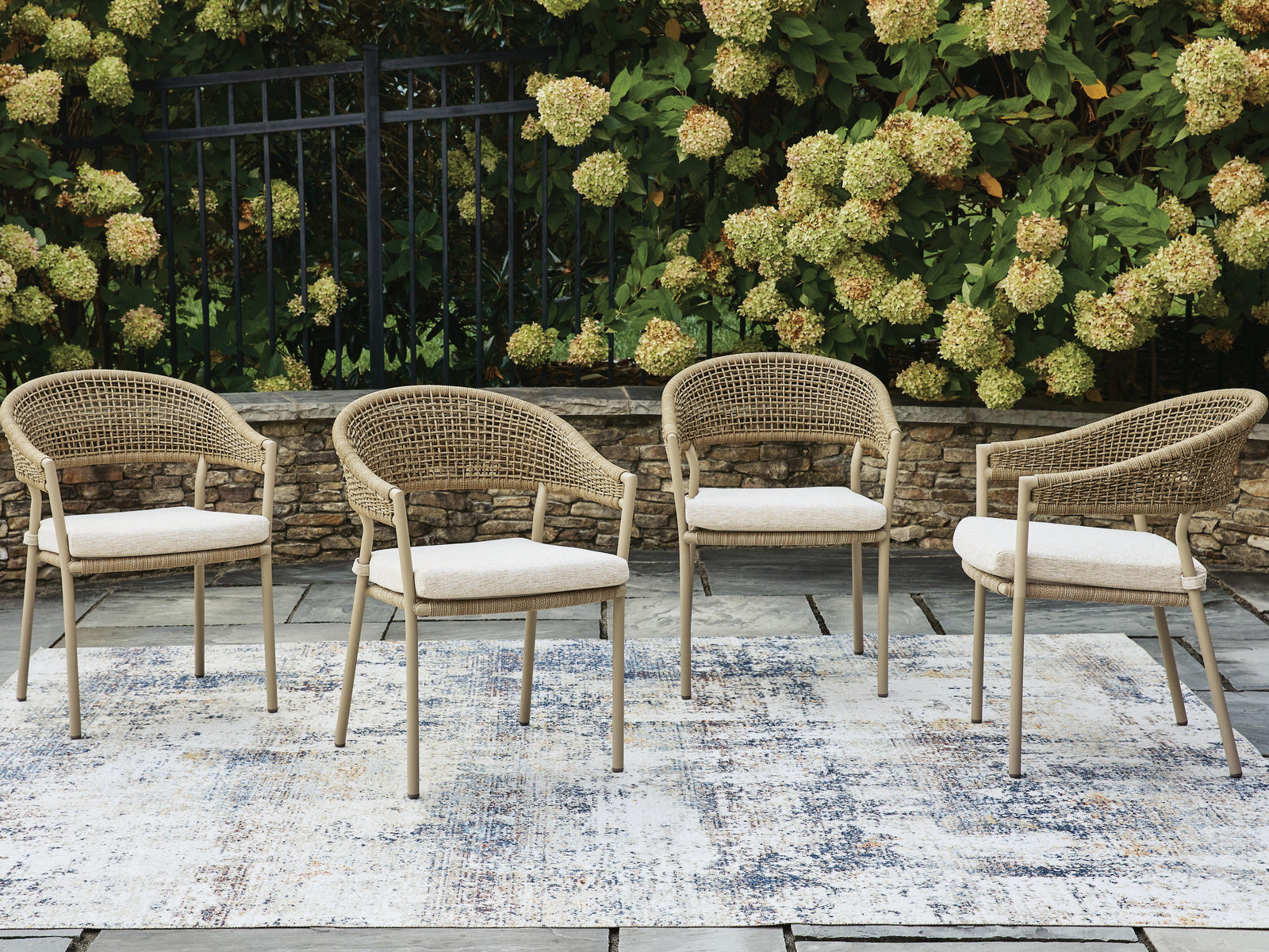 Orchard Beach Outdoor Arm Chair with Cushion (Set of 4) - Beige (2)